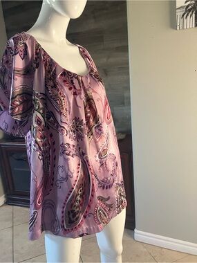 Susan Graver Lavender Paisley Short-Sleeve Tunic 2X